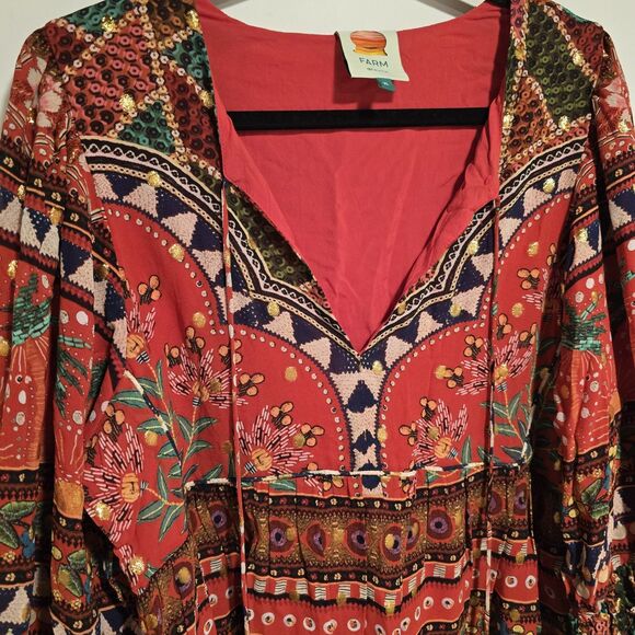 Farm Rio Tropical Shine Dress XL Boho CELEBRITY Party Balloon Sleeve Resort Vaca - Picture 5 of 16